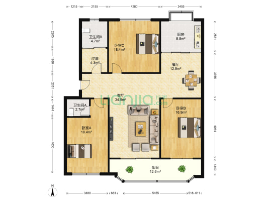 昌盛北街 3室2厅2卫 159平方