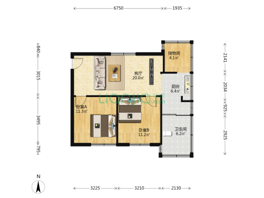 武警三号院 2室1厅1卫 60平方