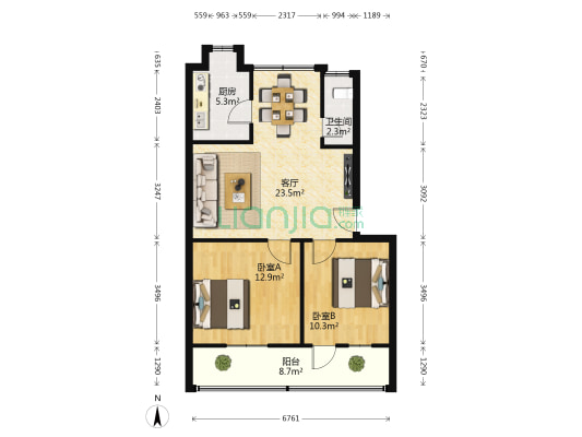 江山小区 2室1厅1卫 71平方