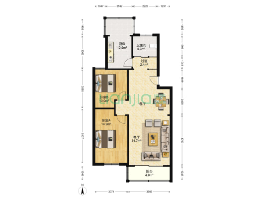 仁和翠苑 2室1厅1卫 98平方