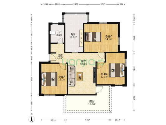 九洲新村 3室1厅1卫 93平方