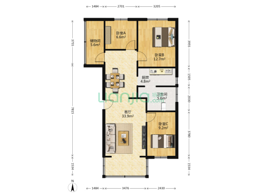 福源街小区 3室1厅1卫 82平方