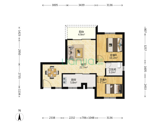 和谐居 2室1厅1卫 71平方