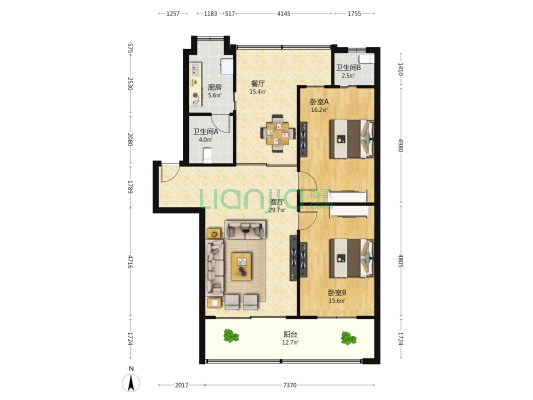 供电局宿舍 2室2厅2卫 111平方