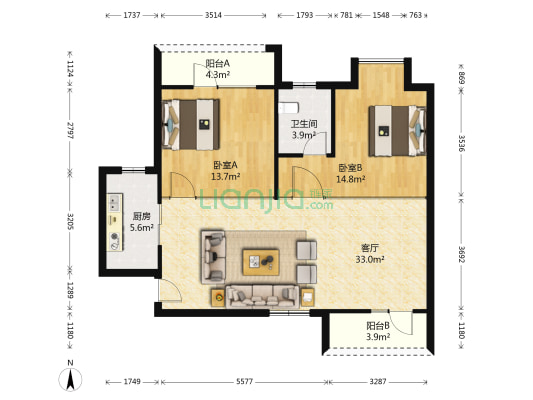 海林广场 2室1厅1卫 104平方