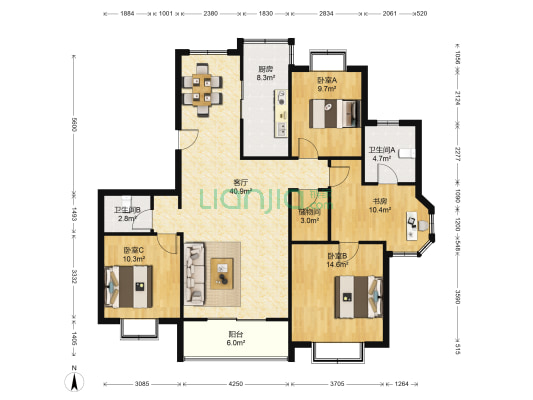 丁桥颐景园 4室1厅2卫 141平方