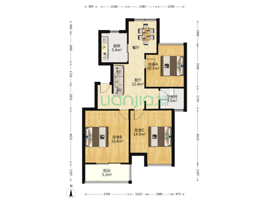 新城盛景园A区 3室1厅1卫 89平方
