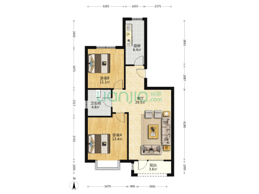 学府清华西区 2室1厅1卫 92平方