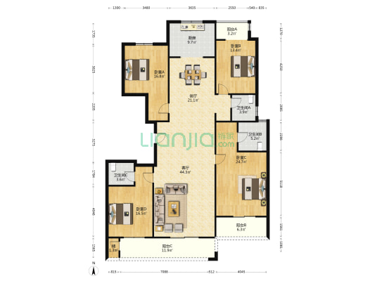 雁鸣墅语 4室2厅3卫 222平方