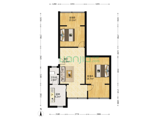 玉林北路13号 2室1厅1卫 69平方