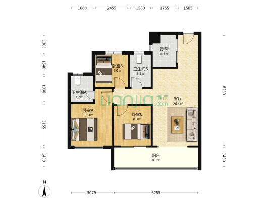 保利·都会云上府 3室1厅2卫 99平方