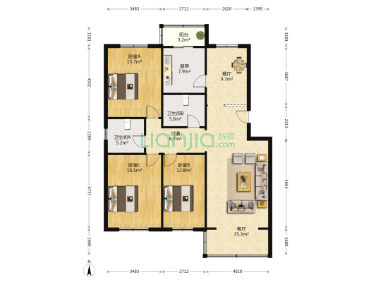 同欣花园 3室2厅2卫 141平方