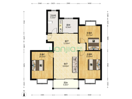 鑫都城仁和花苑 3室2厅1卫 108平方