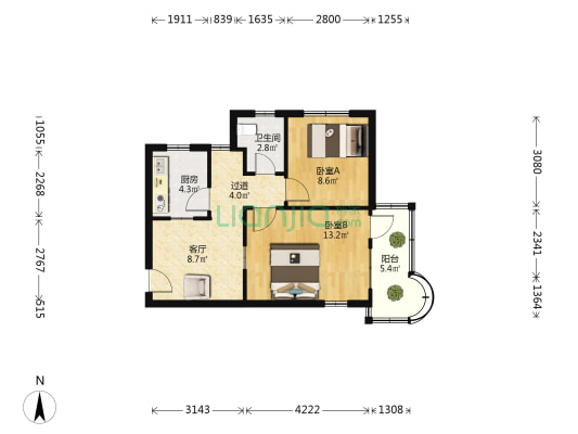翠园中街 2室1厅1卫 56平方