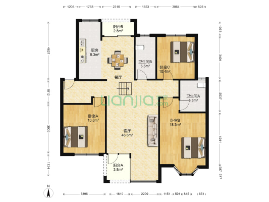 第一大街沁水湾 3室1厅2卫 140平方