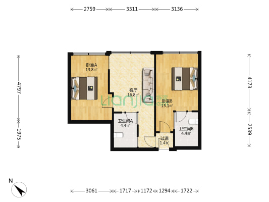 太升北路16号 2室1厅2卫 79平方