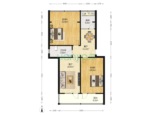 敦煌小区 2室2厅1卫 111平方