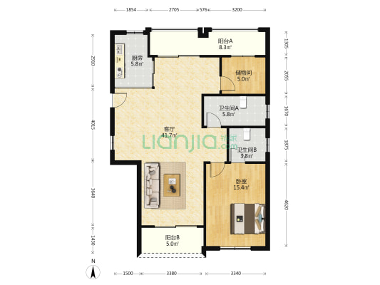 发达华庭 1室1厅2卫 119平方