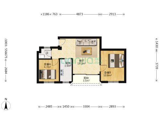 东二中心村 2室1厅1卫 63平方