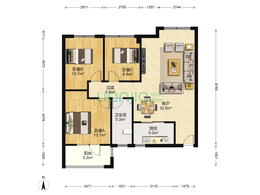 源馨苑 3室1厅1卫 94平方