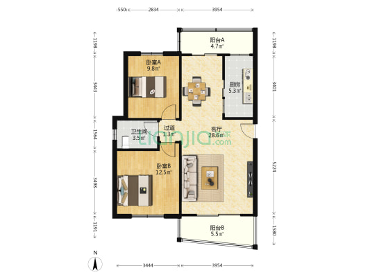 麒龙城市花园 2室1厅1卫 86平方