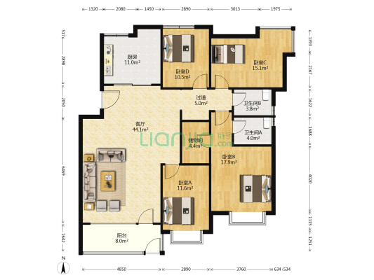 石雀小筑 4室1厅2卫 153平方