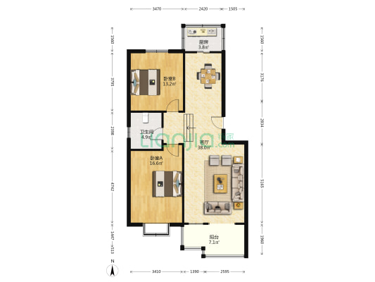 春港花园 2室1厅1卫 104平方