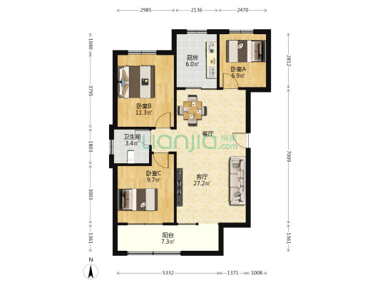 吉祥佳苑 3室1厅1卫 107平方