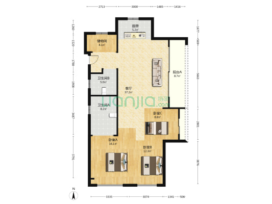 宏地悦澜庭 3室1厅2卫 126平方