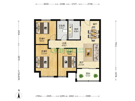 海伦堡水韵华庭 3室1厅1卫 97平方