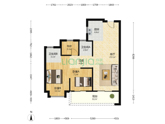 融创翡翠海岸城融耀学府里 3室1厅2卫 89平方