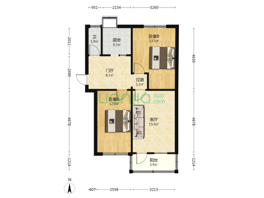 曙光街82号院 2室1厅1卫 72平方