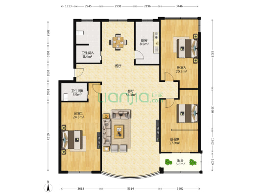 沙井安置小区（空军部队宿舍） 3室1厅2卫 197平方