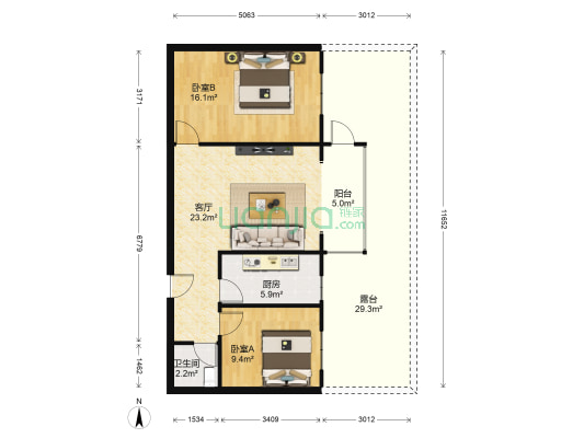 乾昌·水榭华庭 2室1厅1卫 84平方