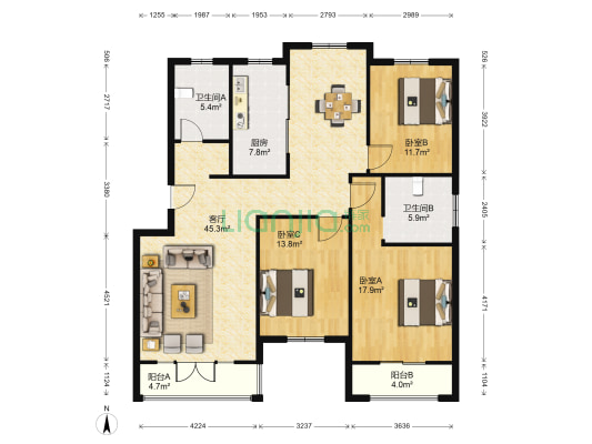 秀水苑 3室1厅2卫 139平方