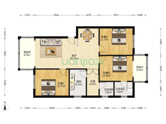 建安公寓 3室1厅2卫 110平方