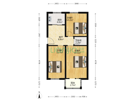 交大东路7号院 3室1厅1卫 68平方