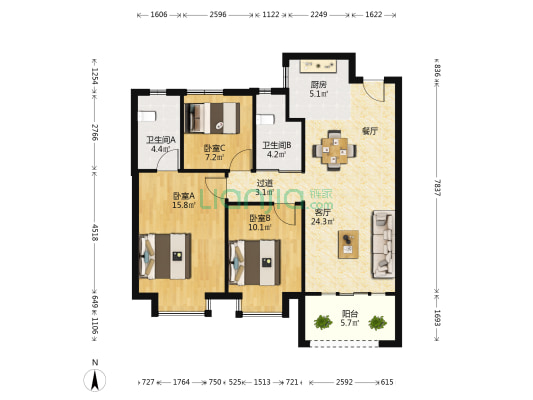 青云公馆 3室1厅2卫 103平方