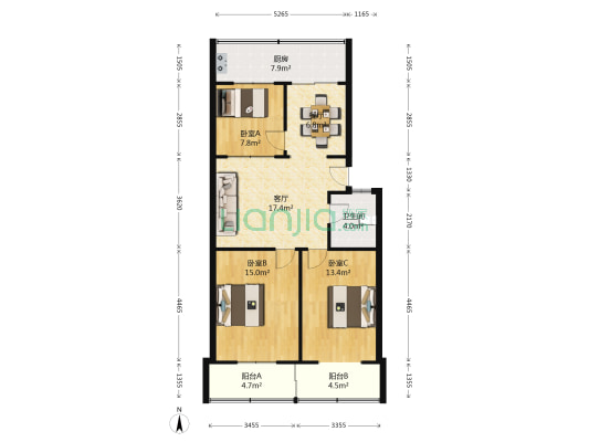 亲贤街供电局宿舍 3室2厅1卫 100平方