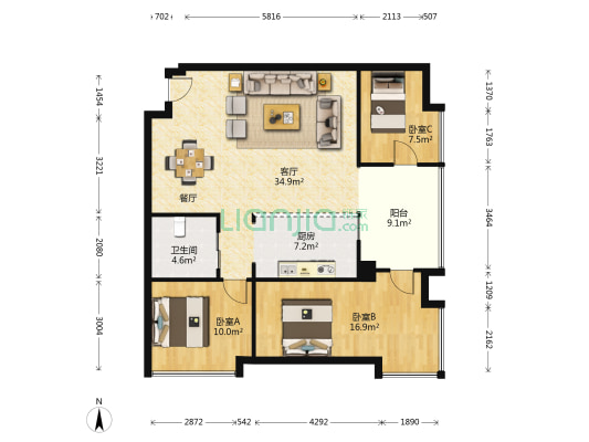 明日佳居 3室1厅1卫 117平方