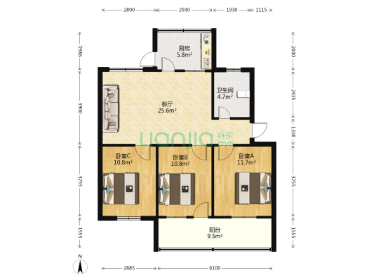 自来水公司 3室1厅1卫 83平方
