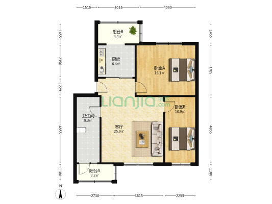 电研小区 2室1厅1卫 95平方