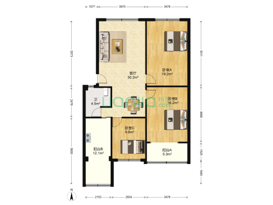 四川钻井公司天山路公寓 3室1厅1卫 117平方