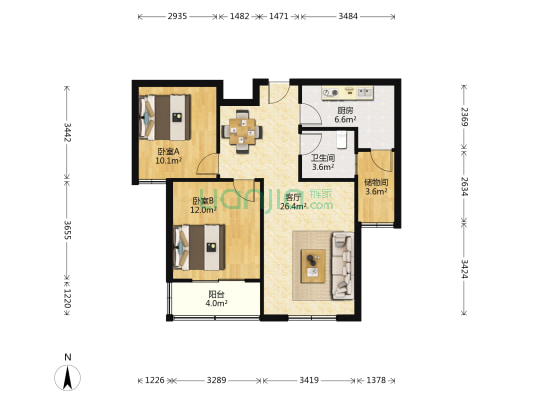 清新西区 2室1厅1卫 93平方