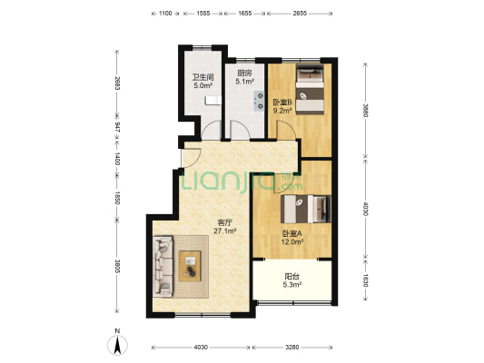 祥泰花园北区 2室1厅1卫 87平方