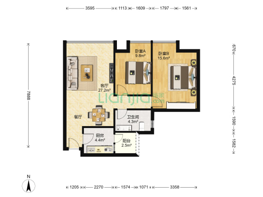 九洲时代 2室1厅1卫 78平方
