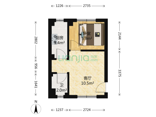 白云家园 1室1厅1卫 26平方