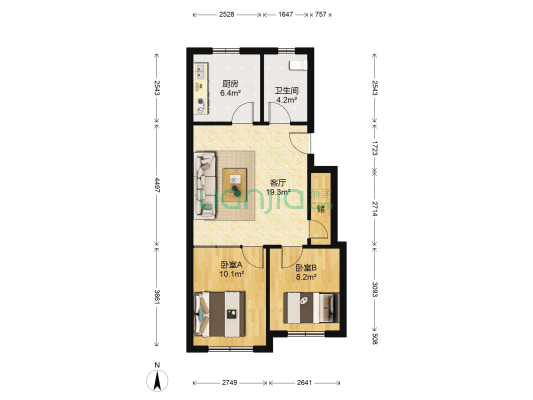 虎山公寓 2室1厅1卫 64平方