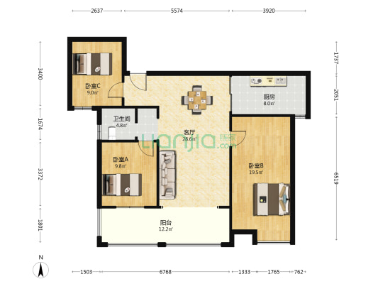 长房岭秀时代 3室1厅1卫 115平方