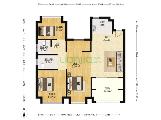 华鸿中央公园Ⅱ期 3室1厅2卫 116平方